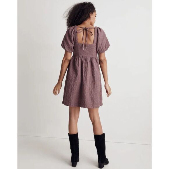 Madewell Quilted Puff-Sleeve Fun Flirty Romantic Mini Boho Dress Purple XS - Picture 3 of 7